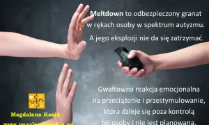 Meltdown to niekontrolowana eksplozja emocji, jak odbezpieczony granat. Ataki szału u dziecka z autyzmem są reakcją na przeciążenie, nie planowaną.