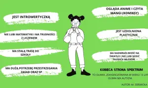 Oliwia, zdiagnozowana z autyzmem, to introwertyczka, uzdolniona plastycznie, z nadwrażliwością na światło. To pokazuje, co to jest Asperger.