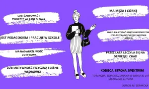 Magda, zdiagnozowana z autyzmem, ma męża i córkę. Jest pedagogiem, lubi żartować i czytać książki historyczne. Jej autyzm emocje wpływają na nadwrażliwość dotykową.