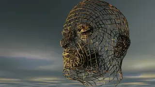 Siatkowa głowa, symbolizująca umysł, w obliczu trudności. Haloperidol na co? Na chaos w głowie.