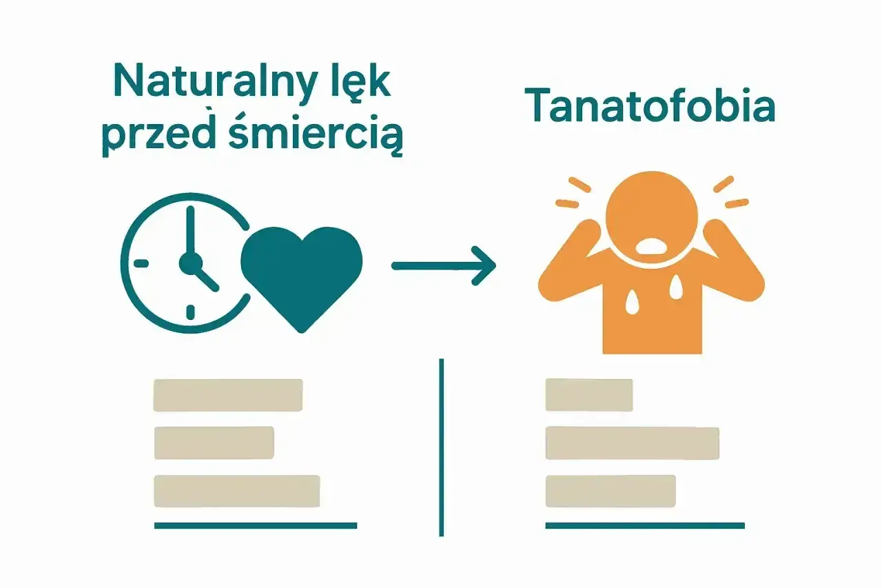 Naturalny lęk przed śmiercią może przerodzić się w tanatofobię, objawiającą się paniką i stresem.