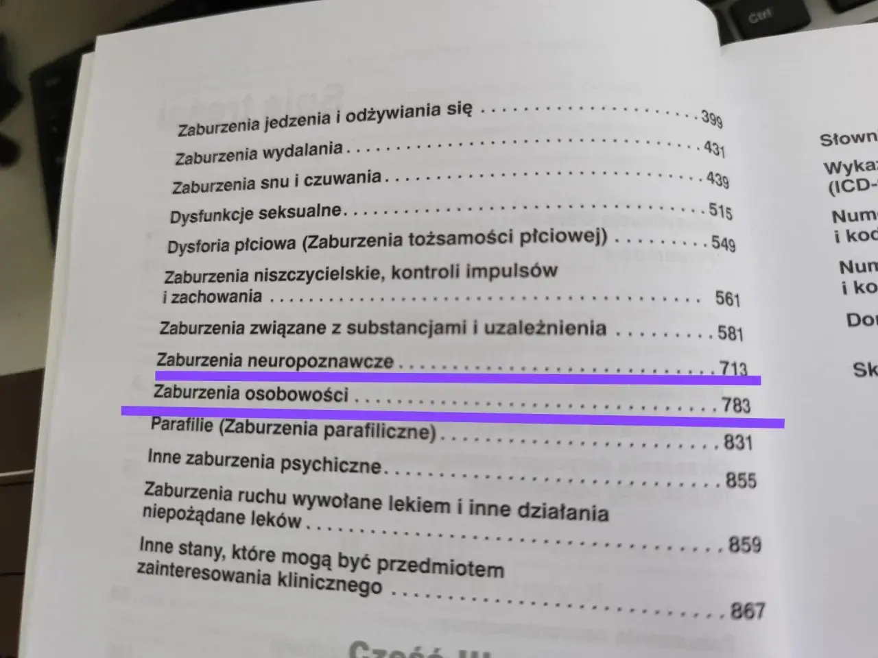 Spis treści podręcznika DSM 5 kryteria diagnostyczne, wyróżniono "Zaburzenia osobowości".