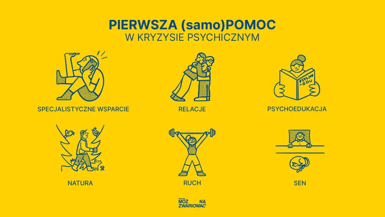 Pierwsza pomoc w kryzysie psychicznym: wsparcie, relacje, psychoedukacja, natura, ruch, sen. Objawy załamania nerwowego mogą być różne, ale te metody pomagają.