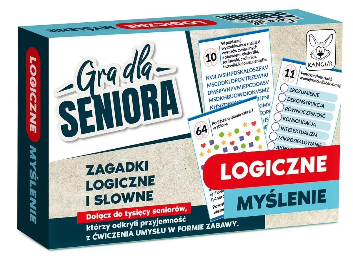 Gra dla seniora: logiczne i słowne zagadki. Zestaw ćwiczeń umysłowych dla seniorów, który rozwija spostrzegawczość i pamięć.