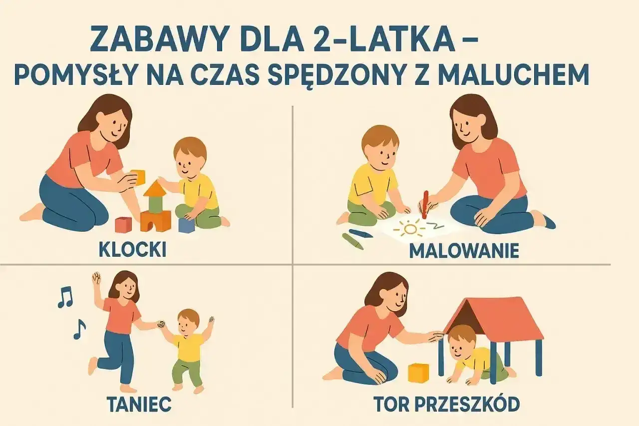 Zabawy dla 2-latka: budowanie z klocków, malowanie, taniec i tor przeszkód. Nawet nadpobudliwe dziecko 2 lata znajdzie tu coś dla siebie.