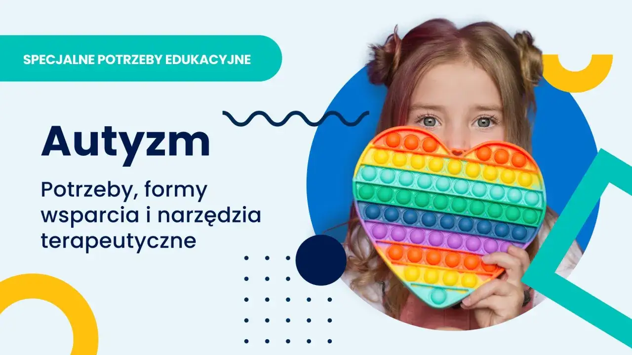 Dziewczynka z sercem typu pop-it, symbol wsparcia dla dzieci z autyzmem. Specjalne potrzeby edukacyjne.