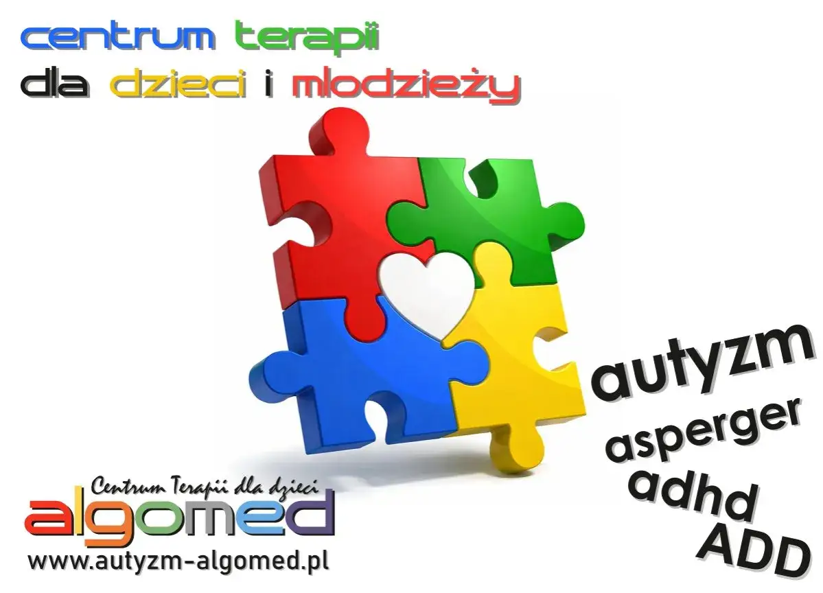 Kolorowe puzzle tworzą serce, symbolizując nadzieję i wsparcie dla dzieci z autyzmem. Centrum terapii oferuje pomoc, poprawiając autyzm dziecięcy rokowania.
