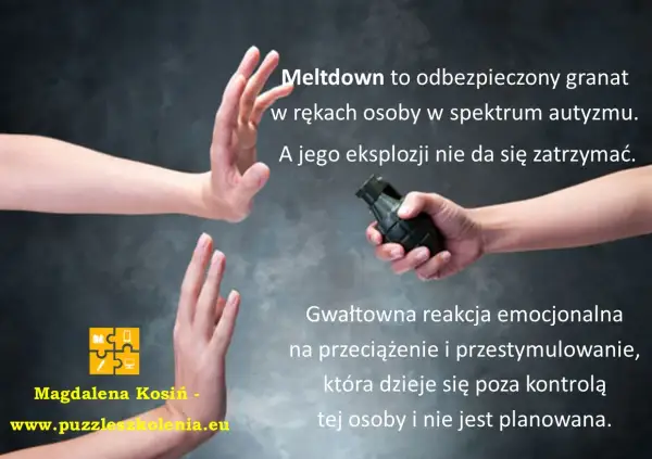 Meltdown to niekontrolowana eksplozja emocji, jak odbezpieczony granat. Ataki szału u dziecka z autyzmem są reakcją na przeciążenie, nie planowaną.