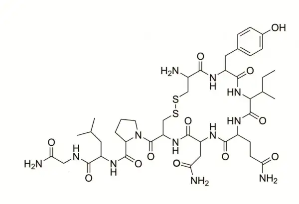 Struktura chemiczna oksytocyny, hormonu miłości i przywiązania.