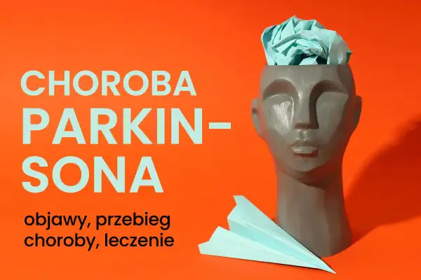 Choroba Parkinsona: objawy, przebieg, leczenie. Szara głowa z papierowym samolotem i miętową kulką w środku symbolizuje myśli o chorobie.